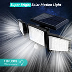 "Ultra-Bright 210 LED Solar Motion Sensor Light – 1000LM, 3 Adjustable Heads, Remote Control, IP44 Waterproof for Outdoor Security"