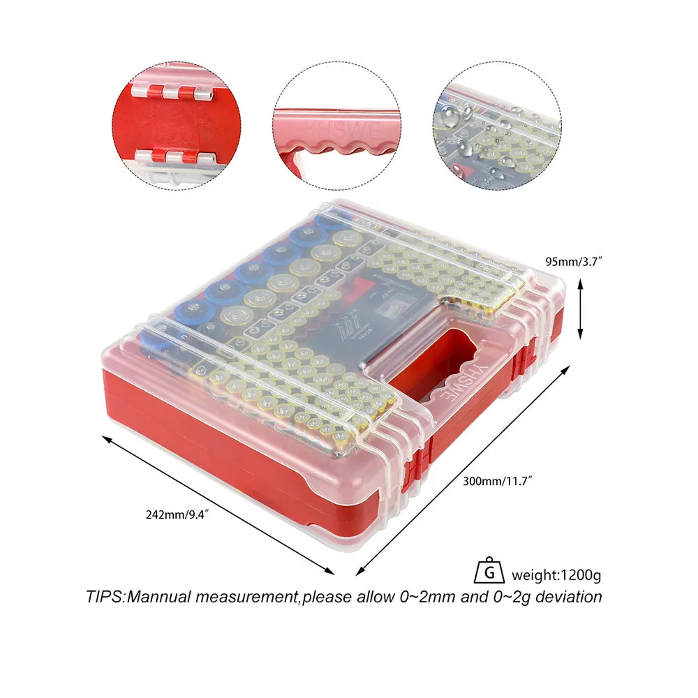 🔋 High-Capacity Battery Storage Box with Built-in Tester