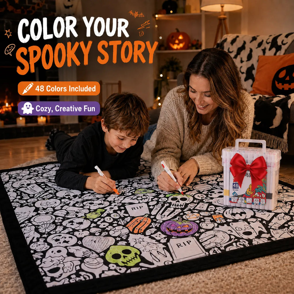 Halloween Coloring Blanket Kit with 48 Markers