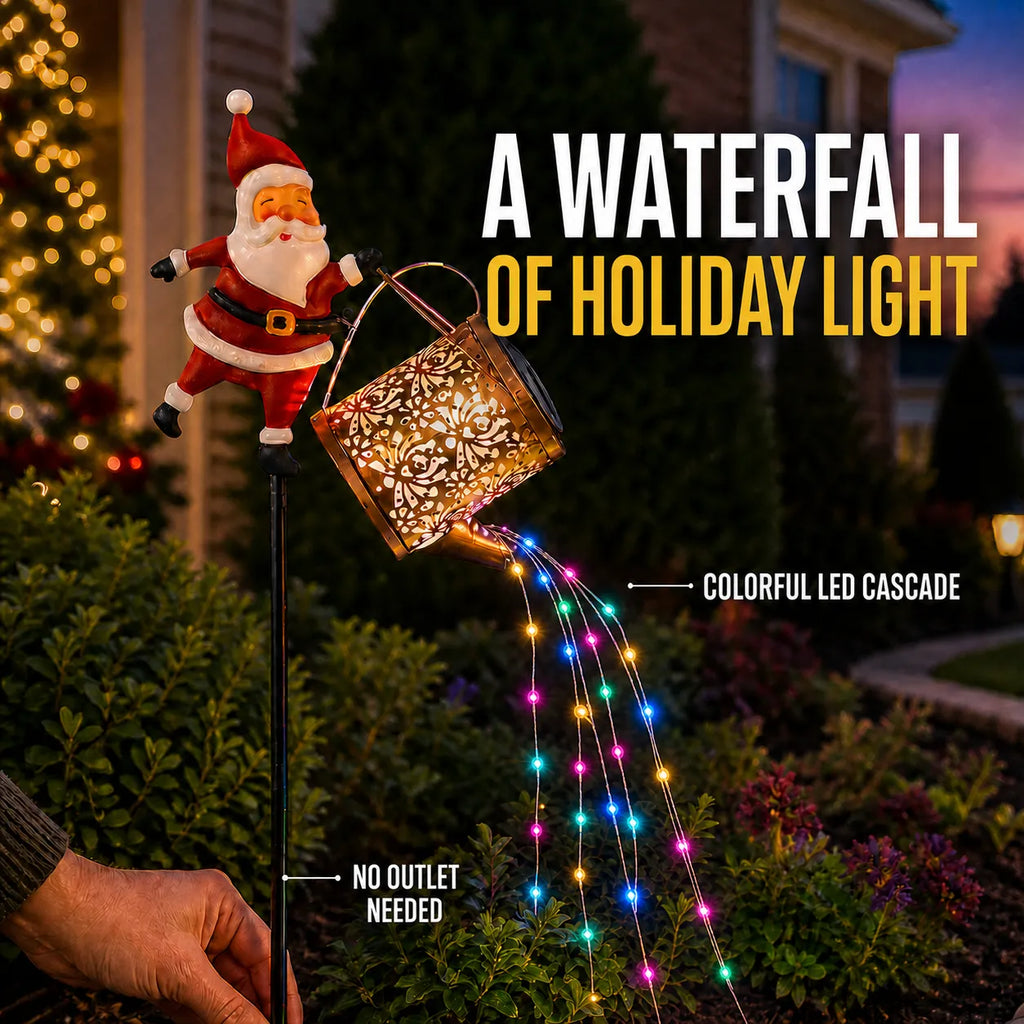 Santa Solar Watering Can Christmas Garden Light