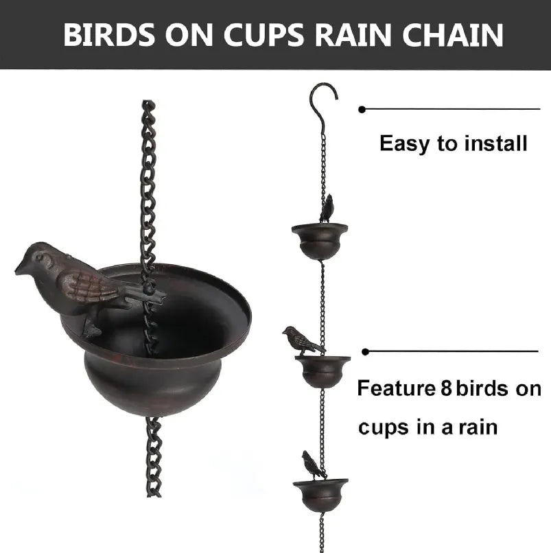 Bird-on-Cups Rain Chain – A Charming Blend of Function & Art