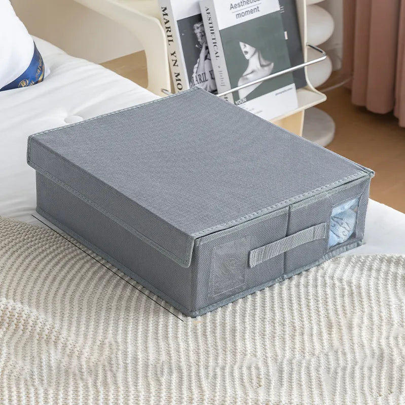 🛏️ Foldable bedding storage box - with a see-through window and transparent label bag