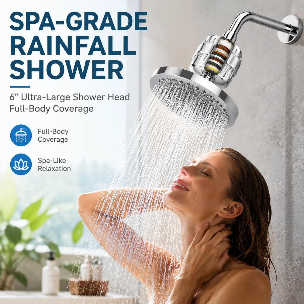 🚿 Premium 6" Rain Shower Filter Head Set