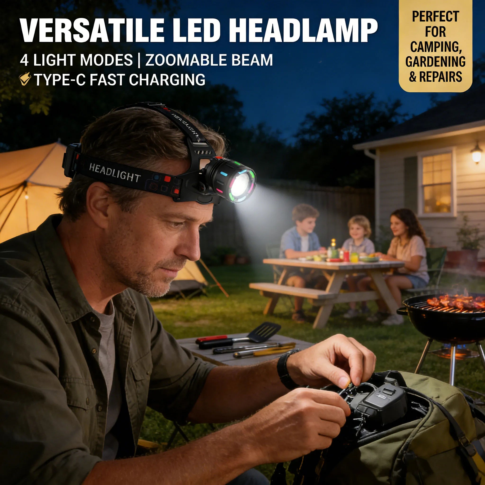 🔋 Rechargeable LED Headlamp – Powerful & Waterproof Adjustable Headlamp for All Your Adventures 🌧️