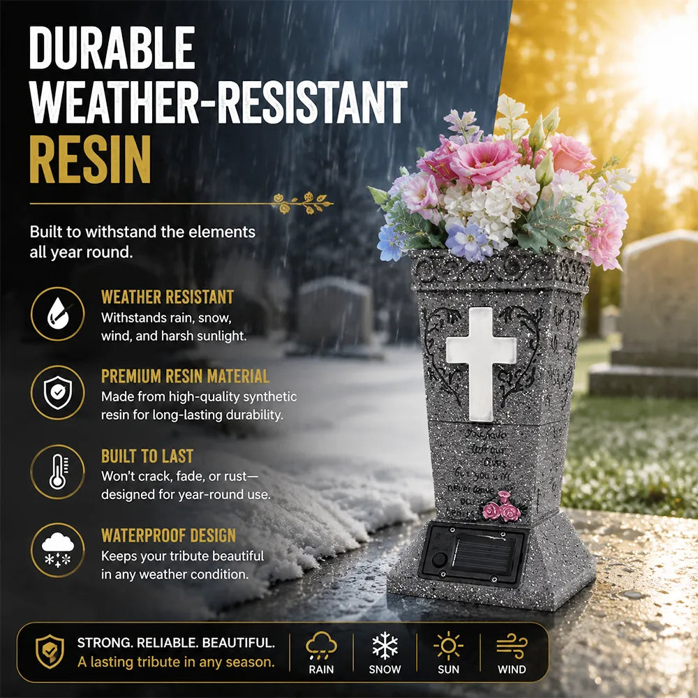 🕊️ Solar Cemetery Vase with LED Cross Light 🌿✨