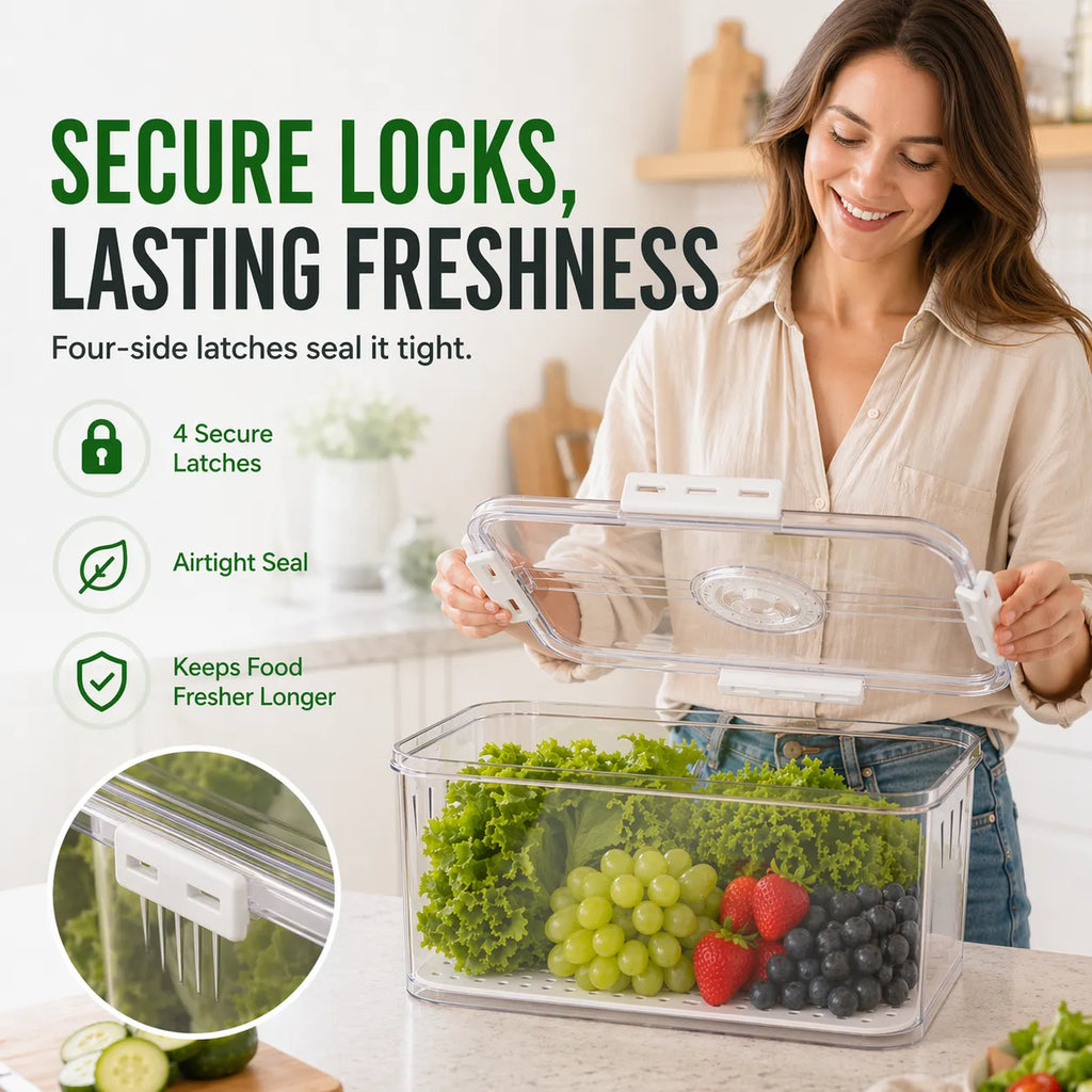 Produce Freshness Containers with Timer & Drainage – BPA-Free Fridge Organizer