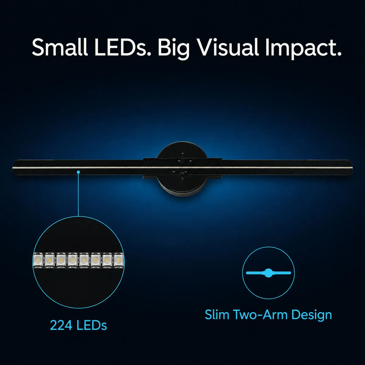Two-arm fan construction and LED detail