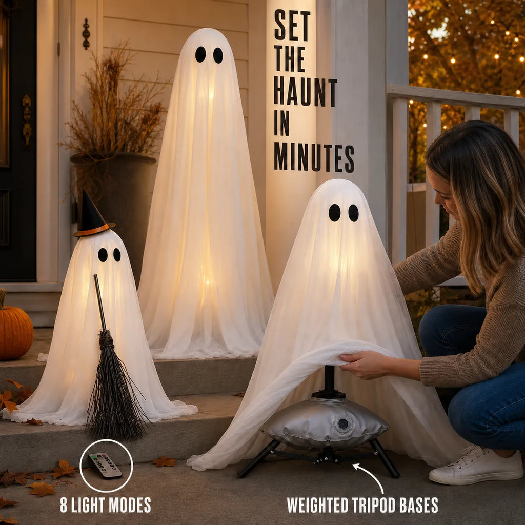 3-Piece Light-Up Standing Ghost Decorations with Remote