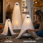 3-Piece Light-Up Standing Ghost Decorations with Remote