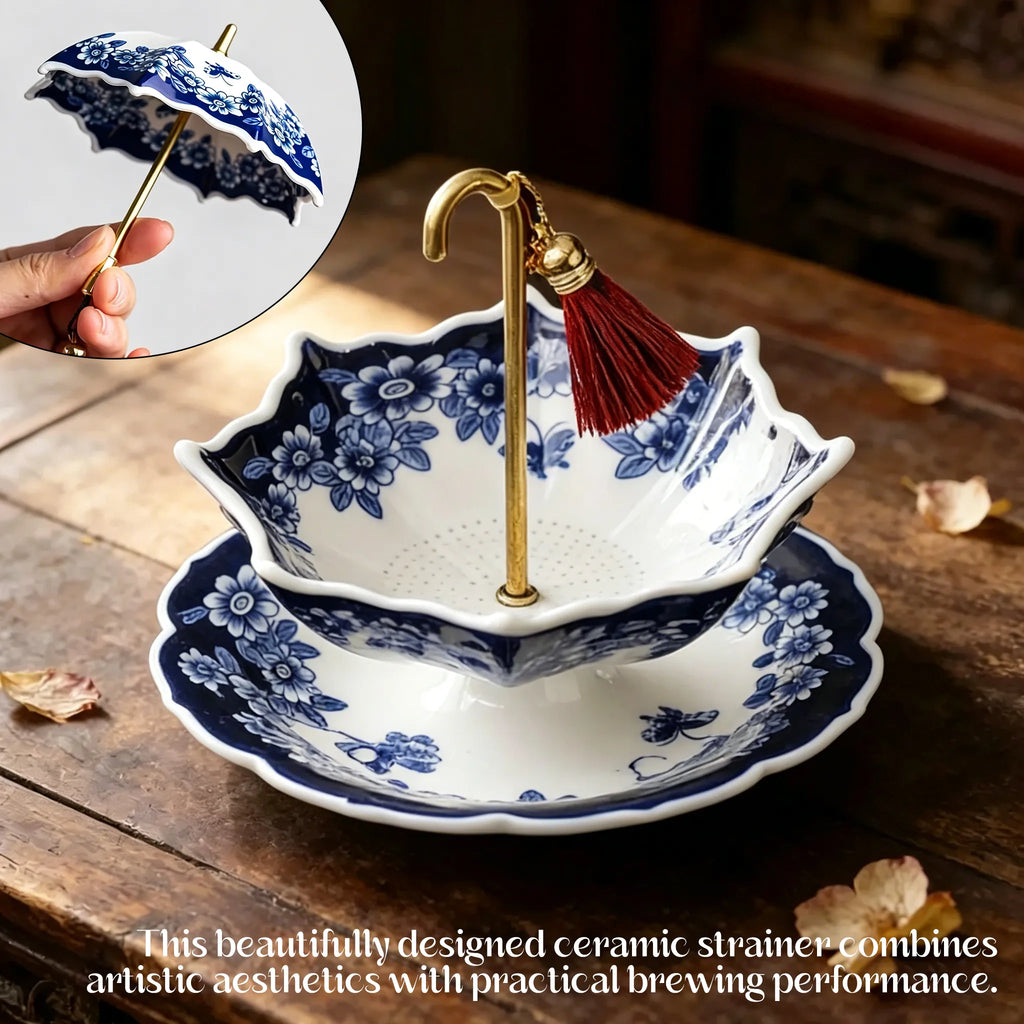 ☂️ Umbrella-Shaped Ceramic Tea Strainer – Elegant Loose Leaf Tea Filter