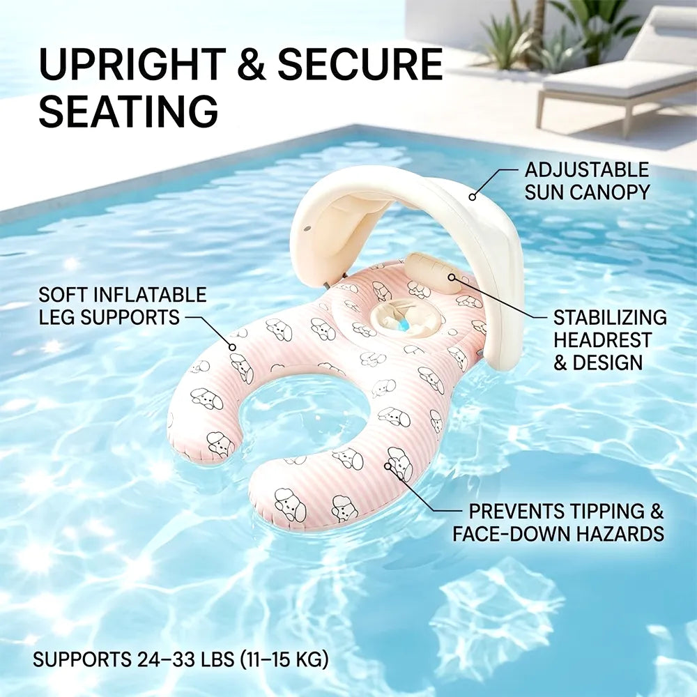 🌞 Infant Seat with Canopy | Inflatable Baby Pool Float with Soft Leg Support and Headrest