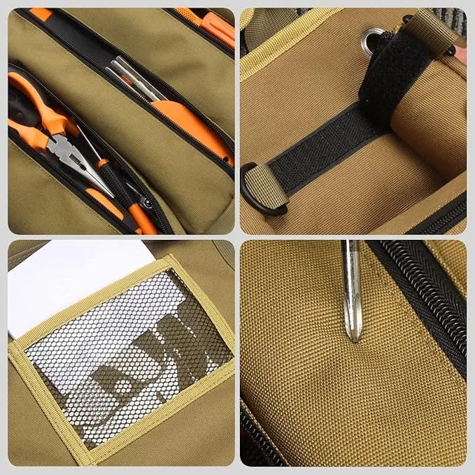 🧰 Portable Roll-Up Tool Bag Organizer – Heavy-Duty Canvas with 6 Compartments