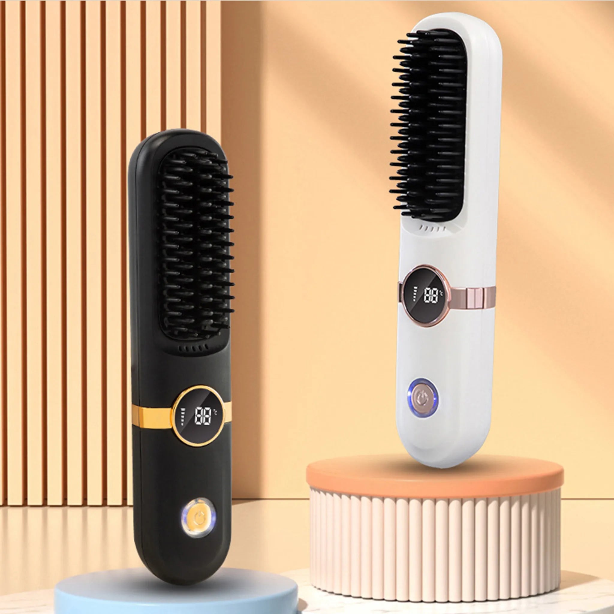 ✨ Wireless LCD Rechargeable Hair Straightener Brush