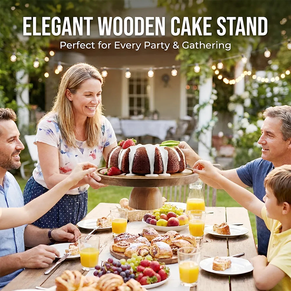 🍰 Acacia Wood Cake Stand with Dome Lid