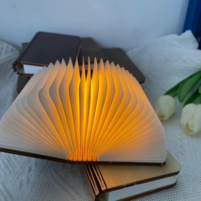 Open-to-Glow Walnut Folding Book Light