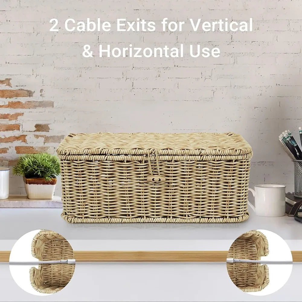 Handwoven Rattan Cable Management Box
