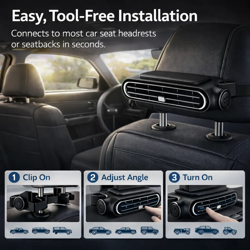 Universal Cordless Car Seat Cooling Fan (For Front or Back Seat Cooling)🌬️🚗