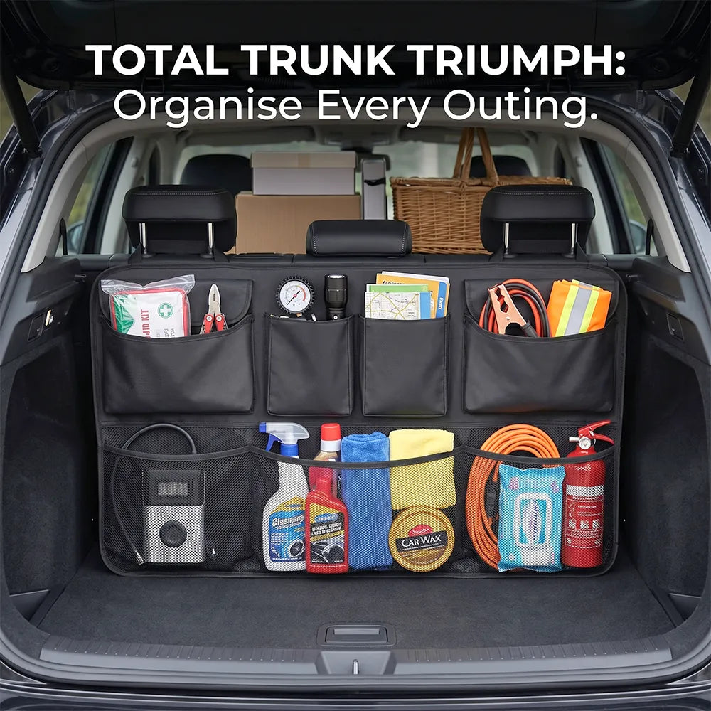 🚗📦Car Trunk Organizer – Hanging Storage with 8 Pockets for SUVs & Trucks