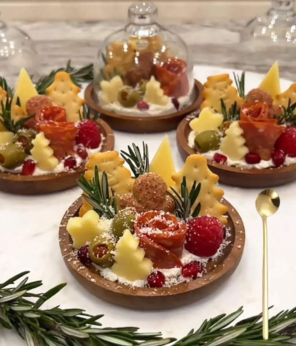 🍰 Mini Snowball Dessert Display – Elegant Wood & Glass Cake Stand