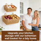 🌿 Bohemian Wall-Mounted Storage Basket – Imitation Rattan Design