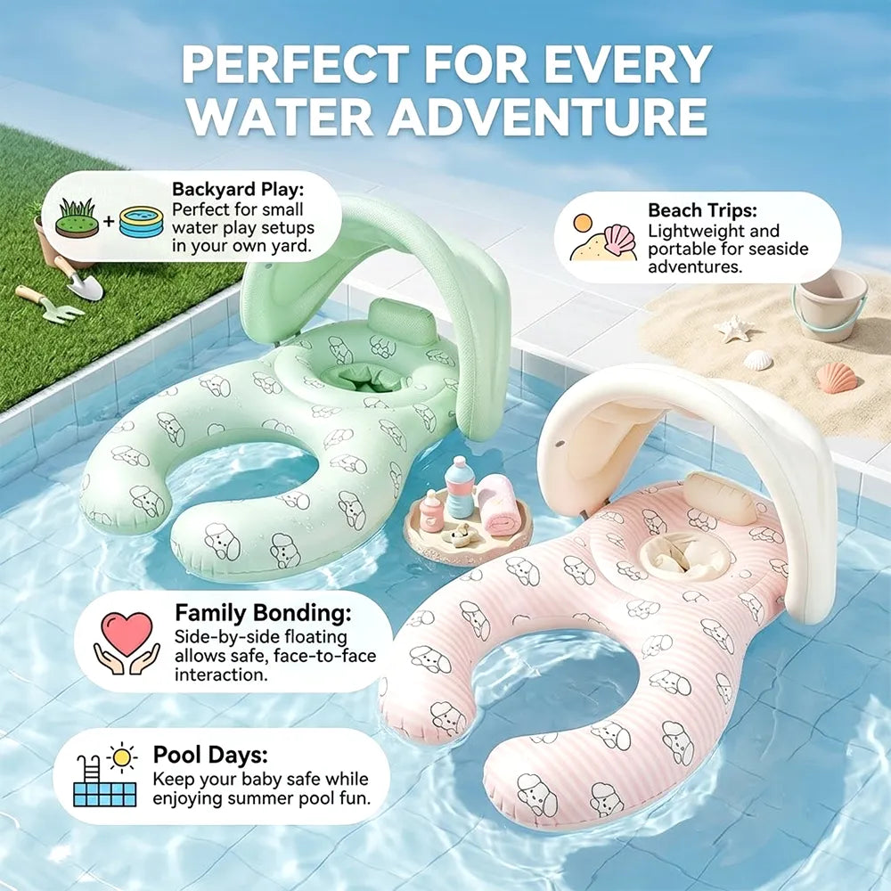 🌞 Infant Seat with Canopy | Inflatable Baby Pool Float with Soft Leg Support and Headrest