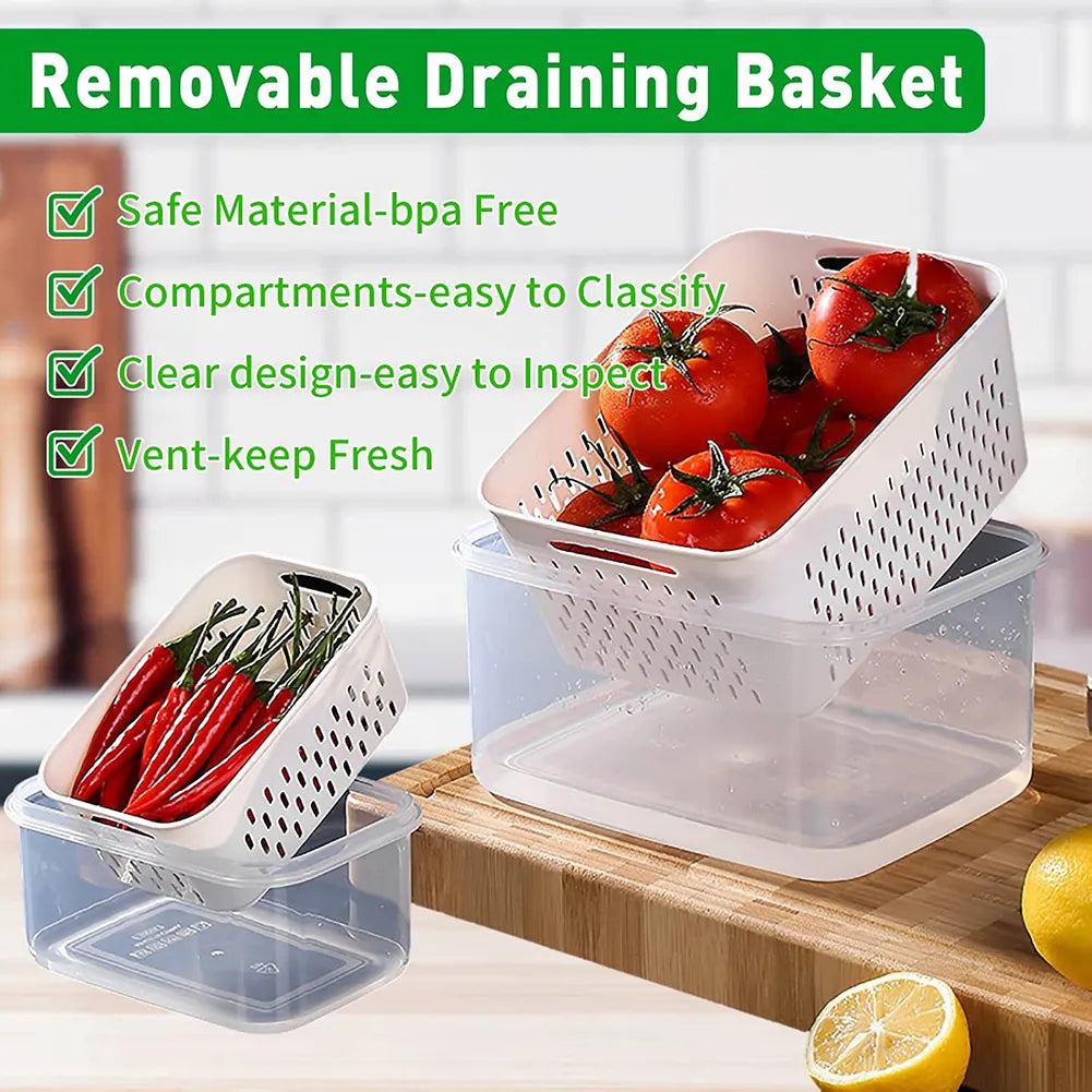 🥬 Fruit & Vegetable Storage Containers with Drain Baskets