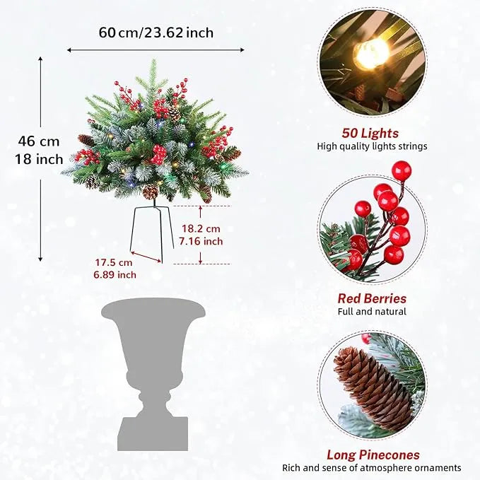 🎄 18-Inch Pre-Lit Christmas Tree with Remote & Timer – Perfect for Porch & Outdoor Holiday Décor