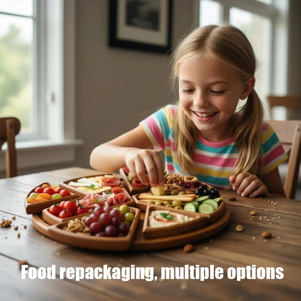 🌿 Divided Wooden Serving Tray with Removable Dividers
