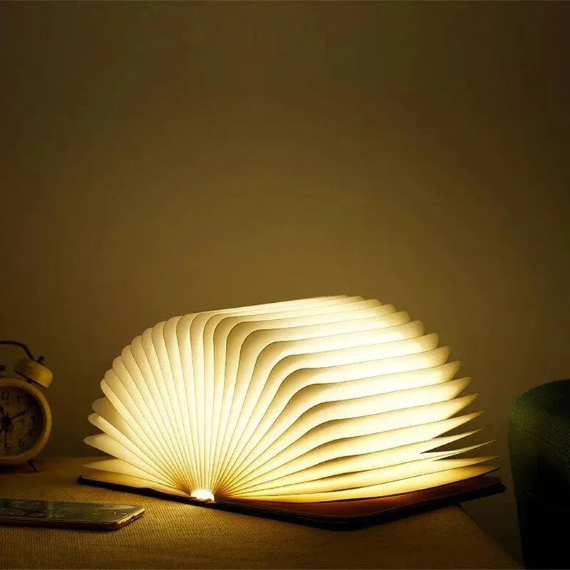 Open-to-Glow Walnut Folding Book Light