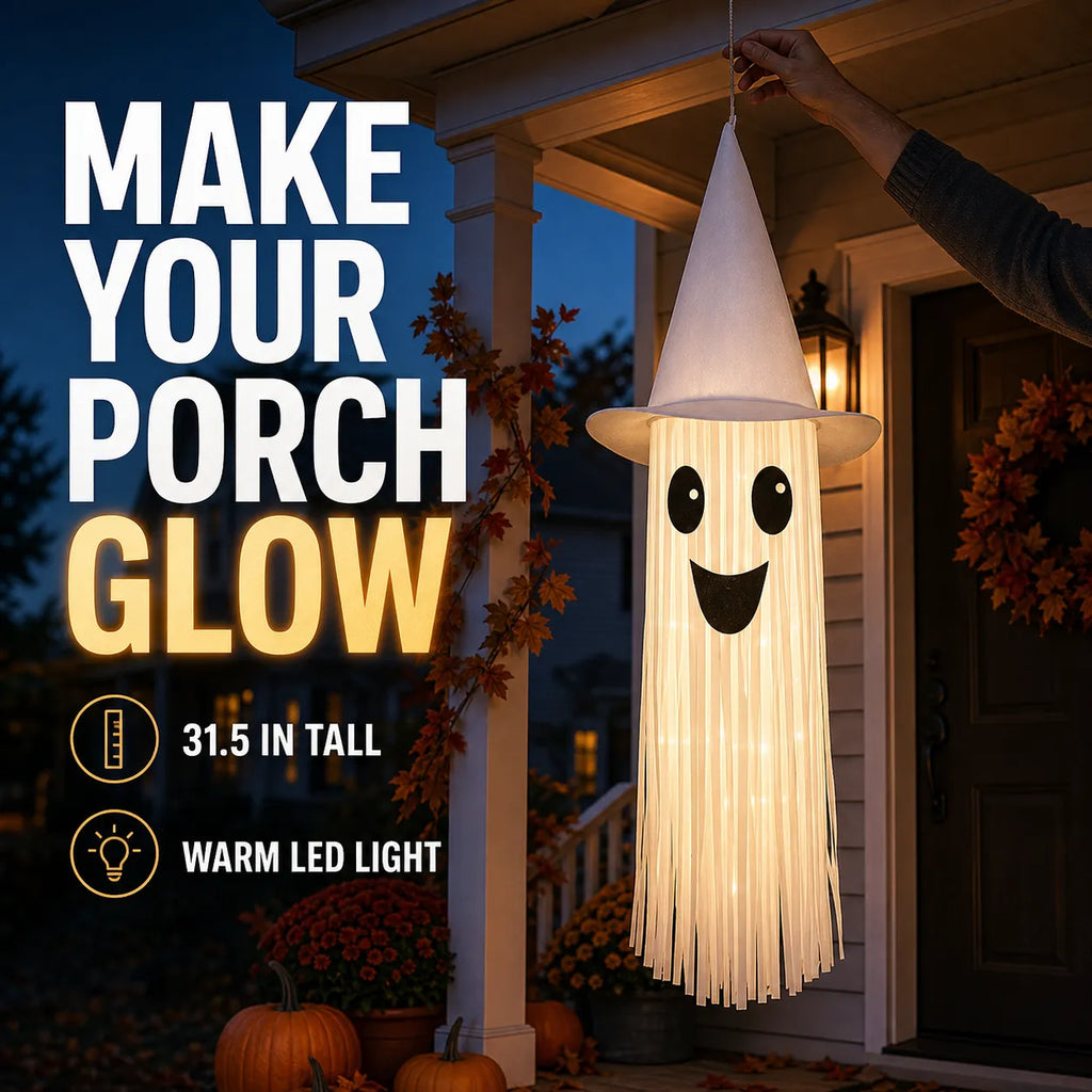 31.5-Inch Light-Up Tassel Ghost Witch Hat Halloween Decoration