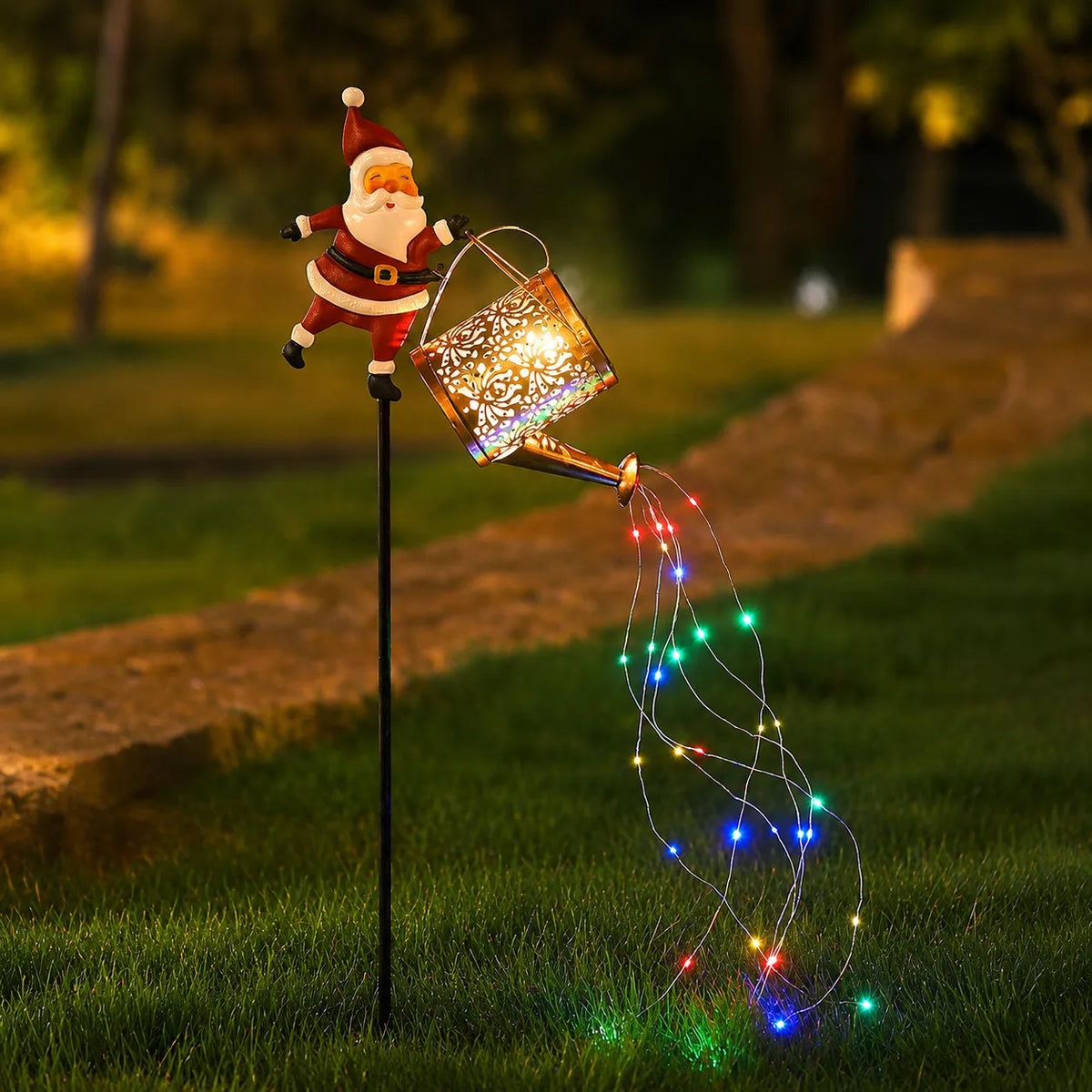 Santa Solar Watering Can Christmas Garden Light