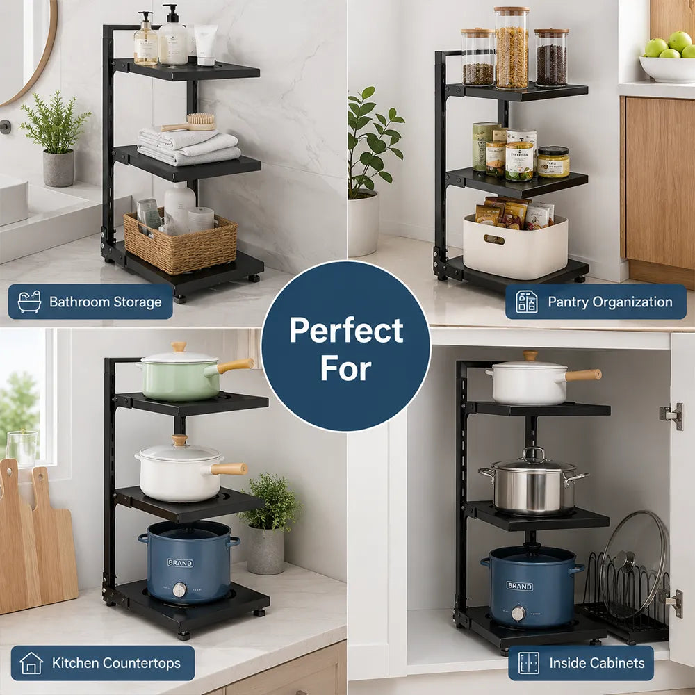😃3-Tier & 5-Tier Carbon Steel Storage Rack for Pots, Pans, Lids & Cookware