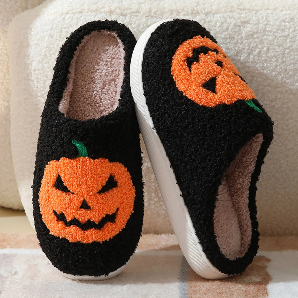 Cozy Jack-O'-Lantern Plush House Slippers