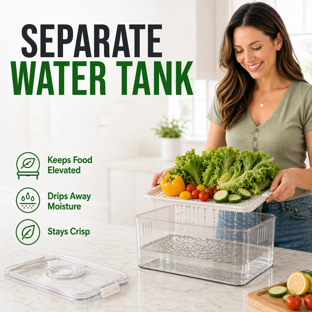 Produce Freshness Containers with Timer & Drainage – BPA-Free Fridge Organizer