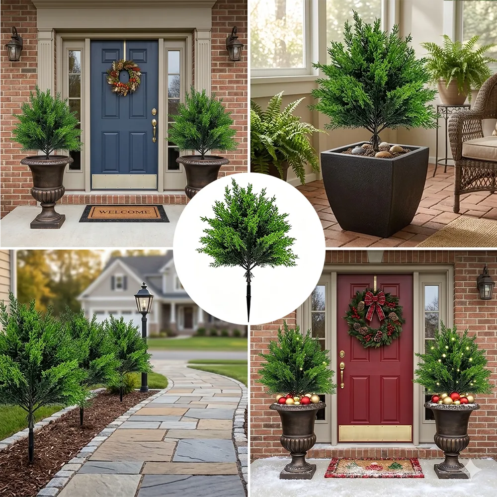 🌲 Artificial Evergreen Pine Tree Décor Kit with Ground Stakes-16.14in
