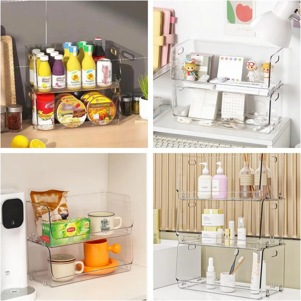 Clear Stackable Open-Front Storage Bins – 2-Piece Set
