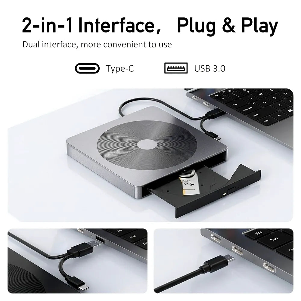 💿 External CD/DVD Drive – USB 3.0 & Type-C Portable Disc Reader/Burner