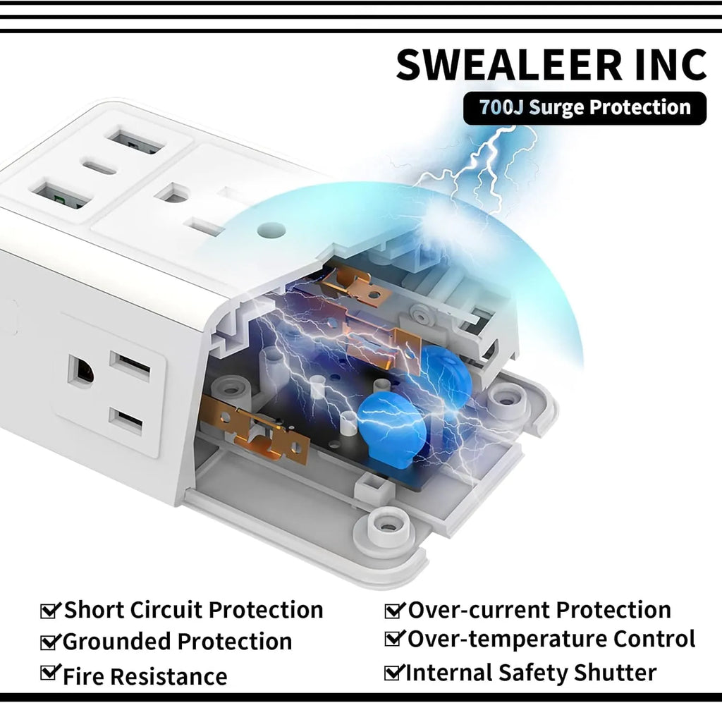 Outlet Extender, 3-Sided Power Strip, (5V 3.4A)
