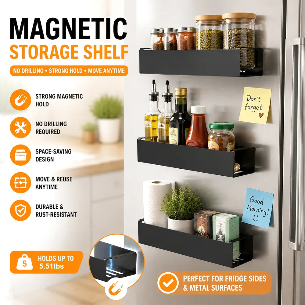 🧲 Magnetic Storage Rack Organizer – Punch-Free Kitchen Space Saver