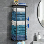 Wall-Mounted Towel Organizer with Top Shelf & 3 Hooks