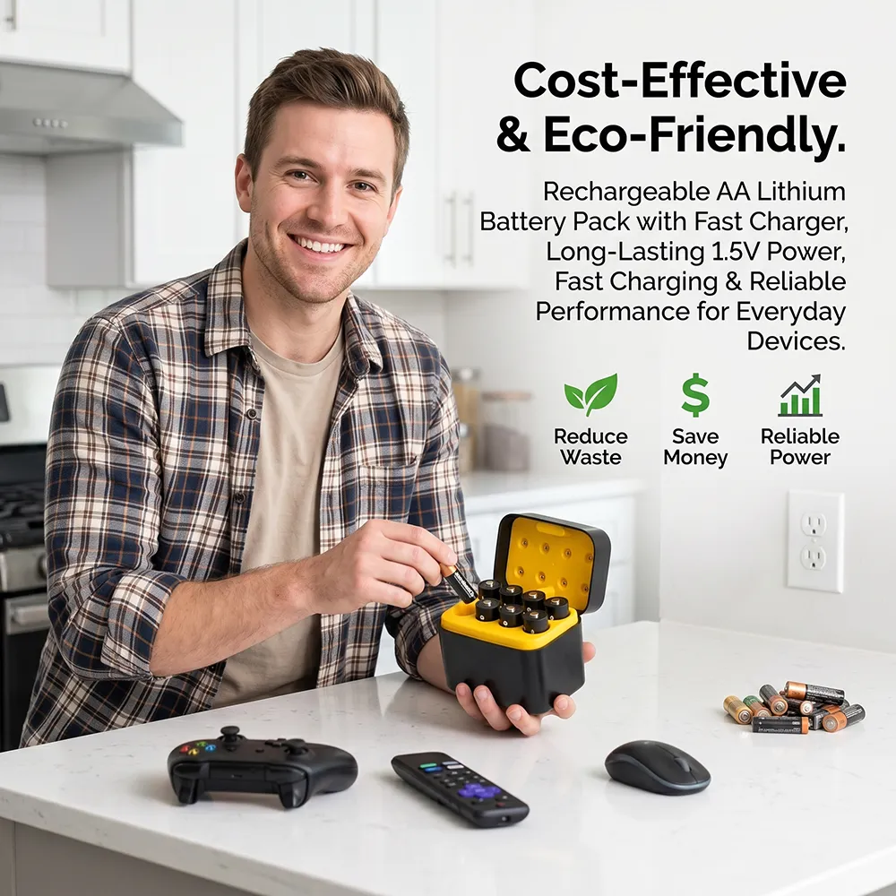 🔋 Rechargeable AA Lithium Battery Pack with Fast Charger