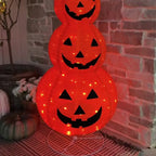 3-Tier Lighted Pumpkin Lantern Stack with Witch Hat