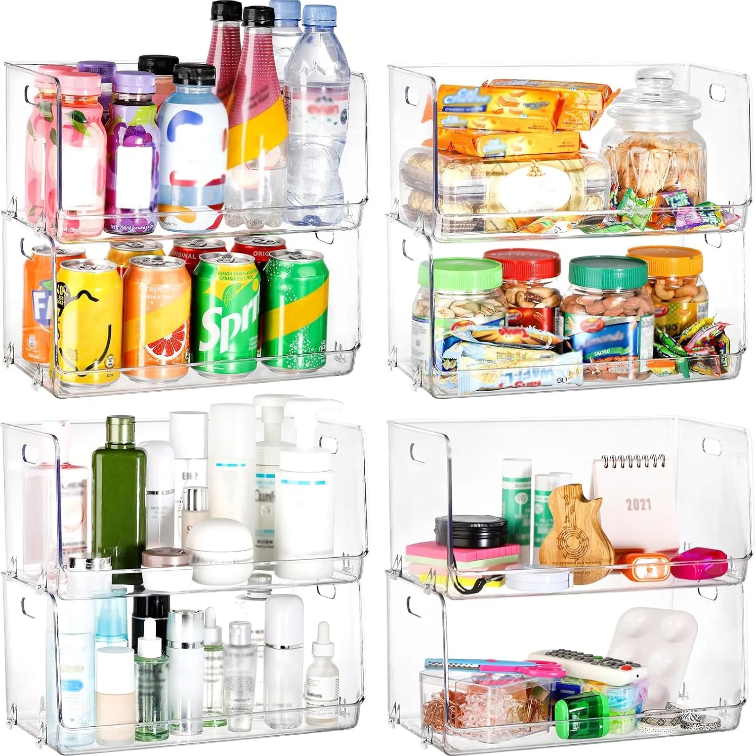 Clear Stackable Open-Front Storage Bins – 2-Piece Set
