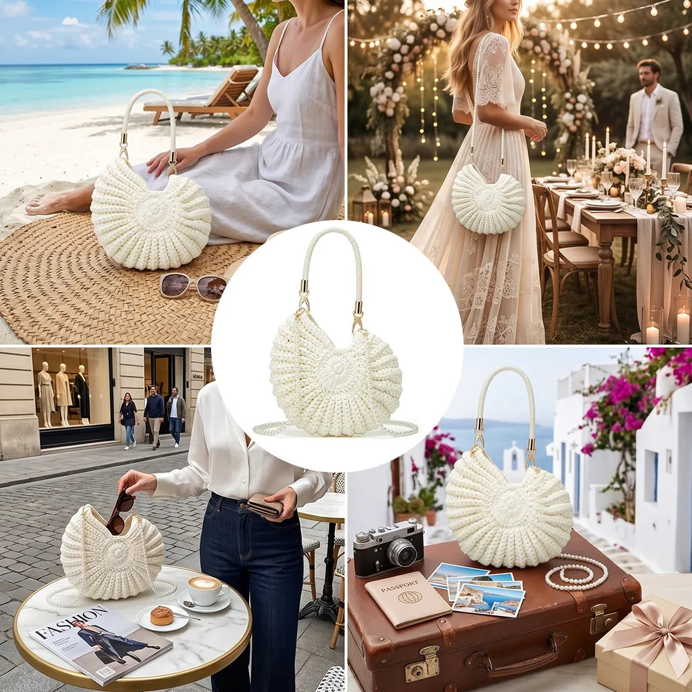 🐚 Handmade Crochet Seashell Tote Bag – Bohemian Summer Shoulder Bag