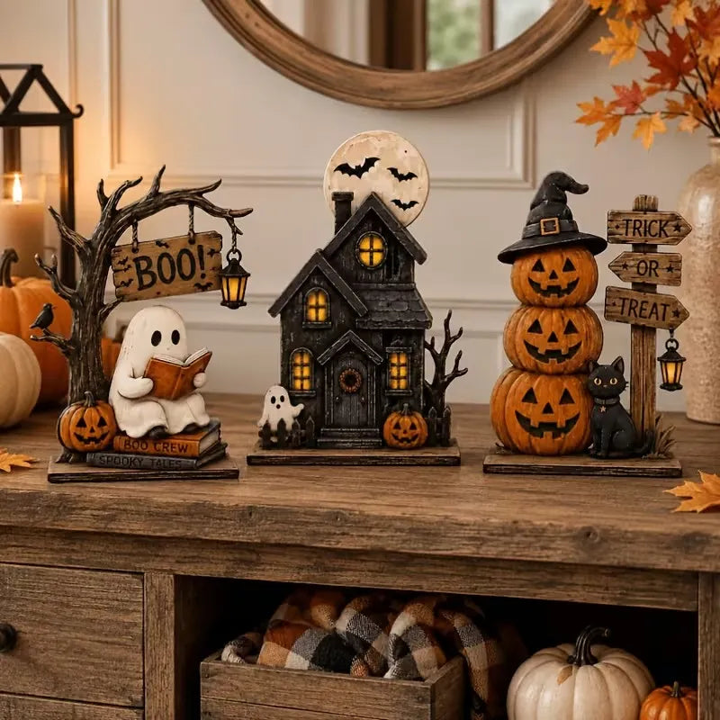 3-Piece Wooden Halloween Tabletop Figurine Set