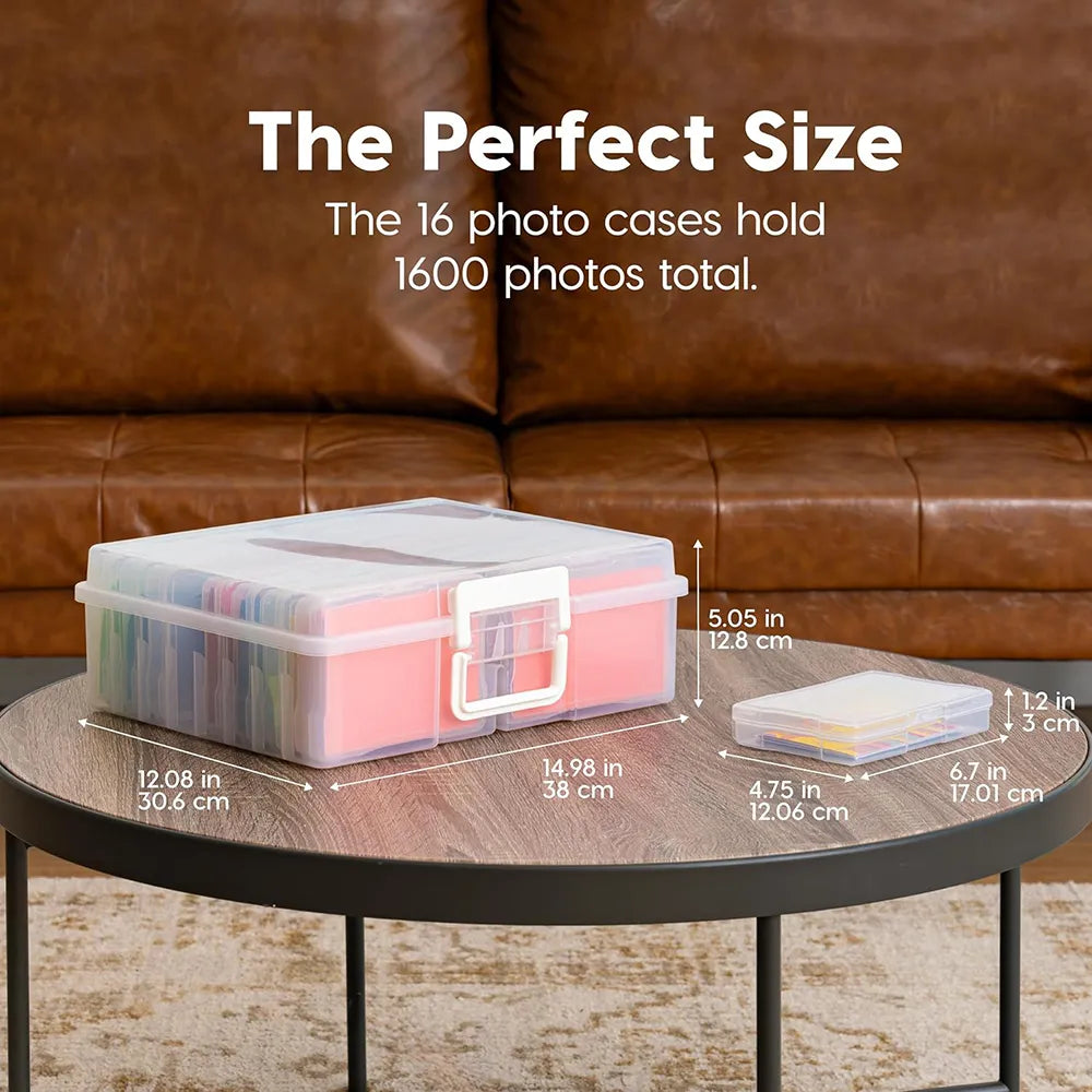 📸Portable Photo Organizer & Craft Storage Box with 16 Clear Cases