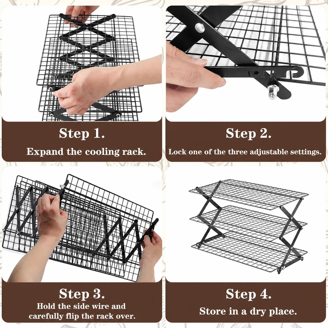 Space-Saving 3-Tier Foldable Cooling Rack
