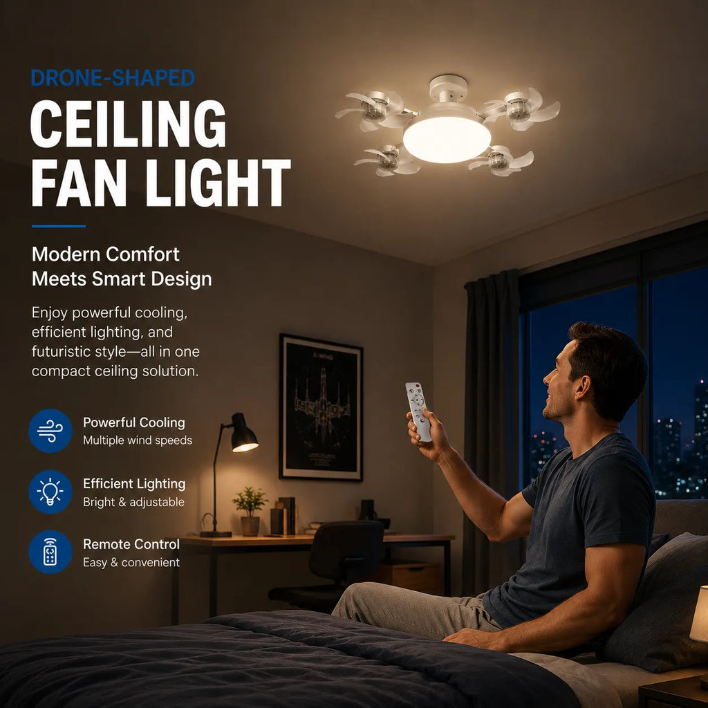🚁 Drone-Shaped Ceiling Fan Light with Remote Control