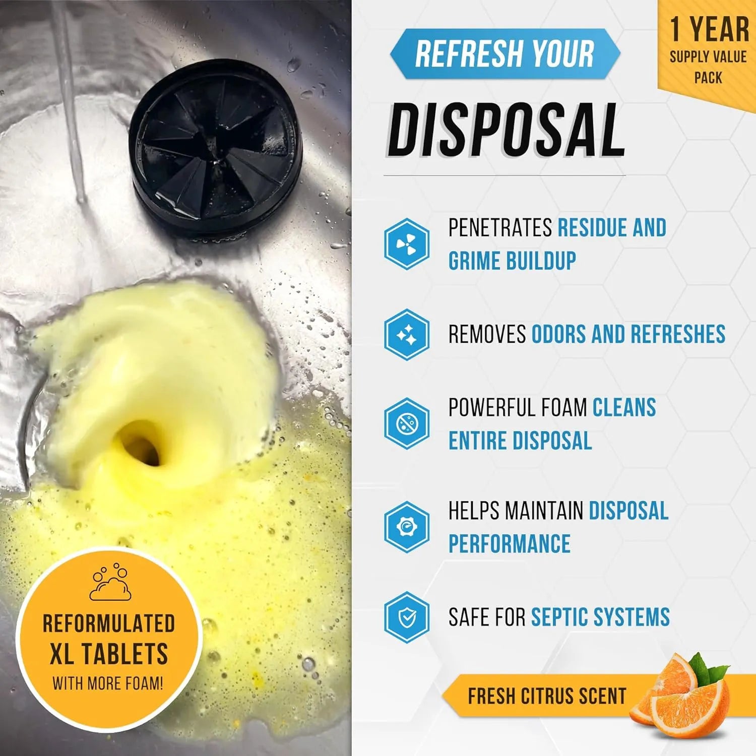 Garbage Disposal Cleaner and Deodorizer Tablets – 24 Count 🍊