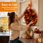 Mini Fall Maple Leaf Cabinet Wreath with Hanging Ribbon
